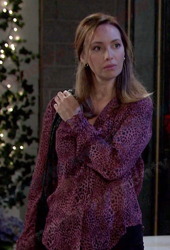 Gwen’s pink leopard button down shirt on Days of our Lives