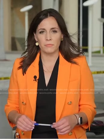 Hallie Jackson’s orange double breasted blazer on NBC News Daily