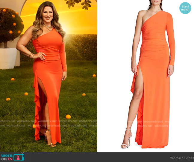 Halston Giana Jersey Gown worn by Emily Simpson on The Real Housewives of Orange County