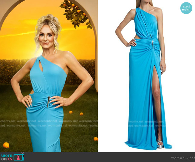 Halston Ivanna Gathered Asymmetric Cut-Out Gown worn by Taylor Armstrong on The Real Housewives of Orange County