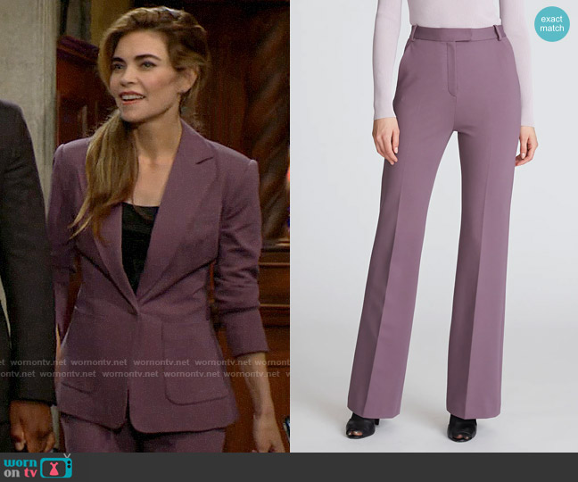 Halston Kimia Trousers in Plum worn by Victoria Newman (Amelia Heinle) on The Young and the Restless