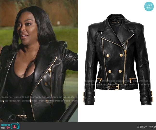 Balmain Leather Biker Jacket for H&M worn by Kenya Moore on The Real Housewives of Atlanta