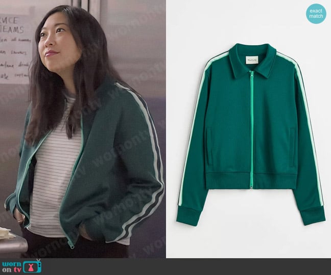 H&M Track Jacket in DryMove in Dark Green worn by Nora Lum (Awkwafina) on Awkwafina is Nora From Queens