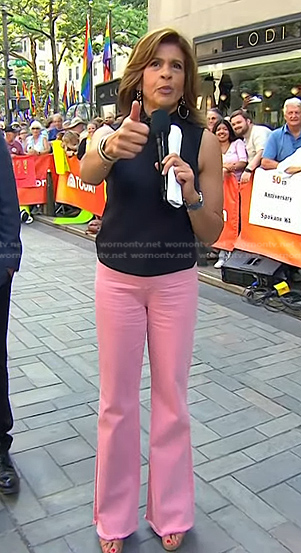 Hoda’s pink raw hem flare jeans on Today