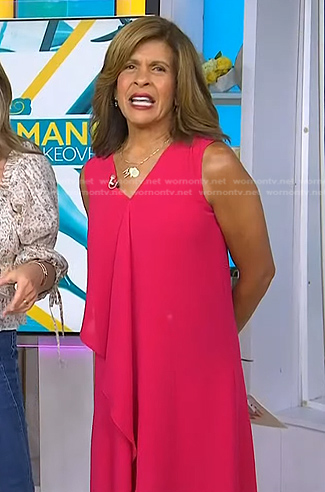 Hoda’s pink ruffle front sleeveless dress on Today