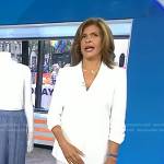 Hoda’s white ruched sleeve blazer and slit pants on Today