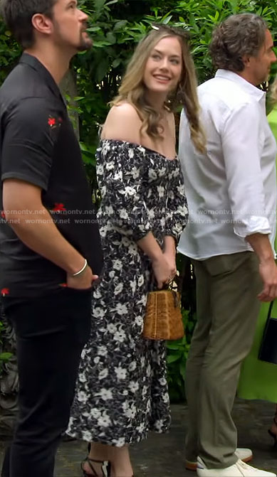 Hope’s black and white floral dress in Italy on The Bold and the Beautiful