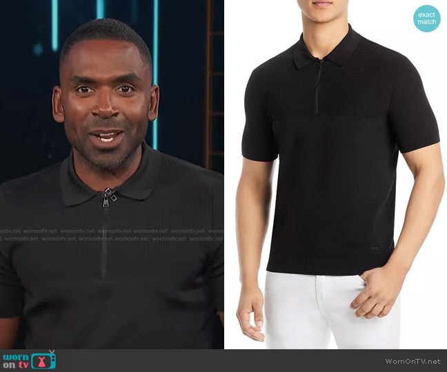 Hugo Boss Mixed-Structure Polo Sweater With Zipped Placket worn by Justin Sylvester on E! News
