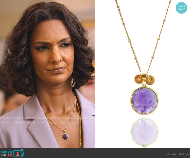 Hyperbole Accessories February – African Amethyst Necklace worn by Nalini Vishwakumar (Poorna Jagannathan) on Never Have I Ever