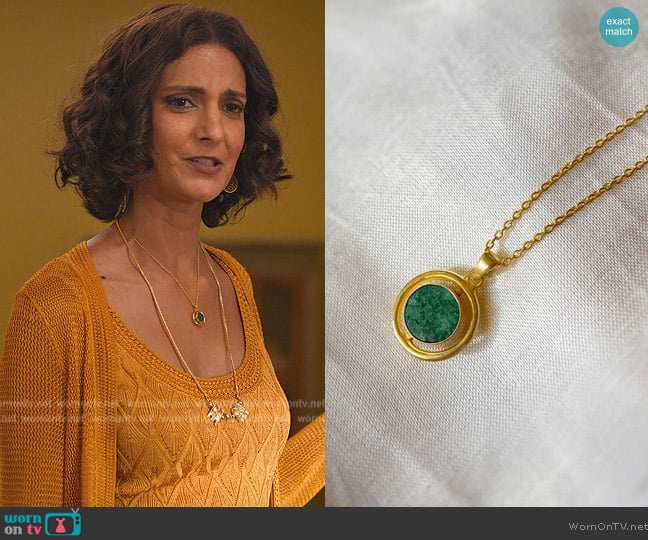 Hyperbole Accessories Turner Necklace in Green Aventurine worn by Nalini Vishwakumar (Poorna Jagannathan) on Never Have I Ever