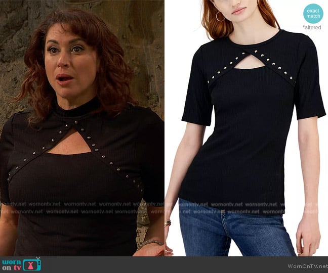 INC International Concepts Studded Cutout Top, worn by (Lesli Margherita) on Ravens Home