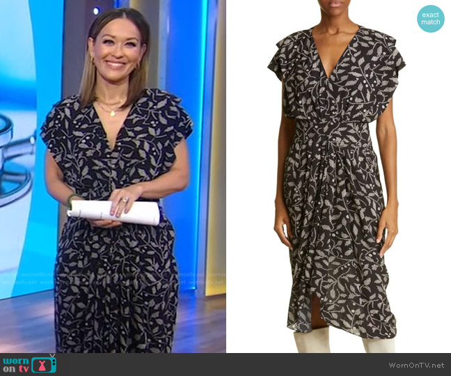 Isabel Marant Étoile Almeya Flutter Sleeve Midi Dress worn by Eva Pilgrim on Good Morning America
