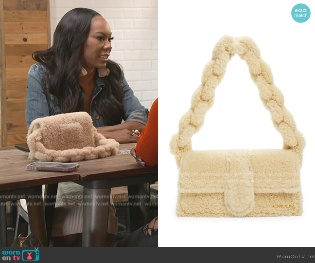 Jacquemus Le Bambidou Lamb Shearling Shoulder Bag worn by Sanya Richards-Ross on The Real Housewives of Atlanta