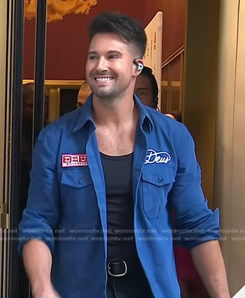 James Maslow’s blue embroidered shirt with patch on Today