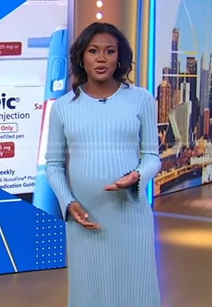 Janai’s blue ribbed knit dress on Good Morning America