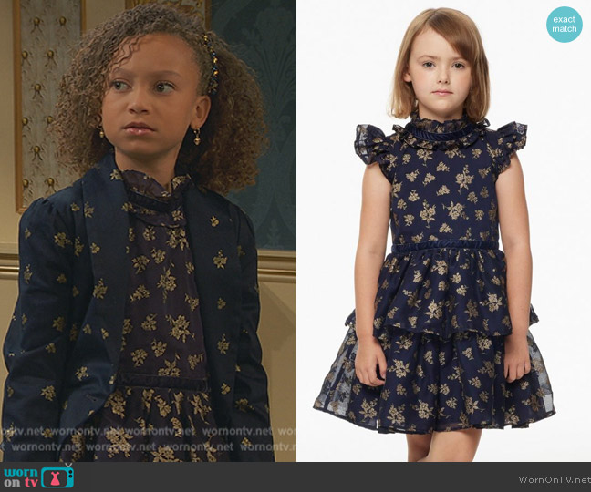 Janie and Jack Glitter Floral Chiffon Dress worn by Alice Baxter (Mykal-Michelle Harris) on Ravens Home