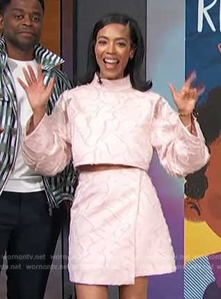 Jazmyn’s pink textured top and skirt on Access Hollywood