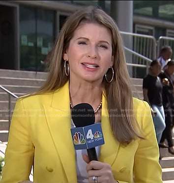 Jen Maxfield’s yellow double breasted blazer on NBC News Daily