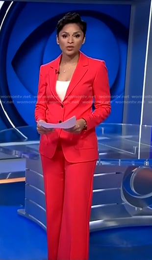 Jericka’s red pant suit on CBS Evening News