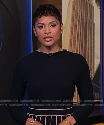 Jericka’s black contrast trim knit dress on CBS Evening News