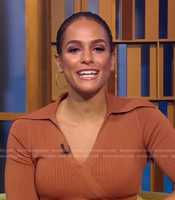 Jess Sims’s brown ribbed wrap dress on Good Morning America