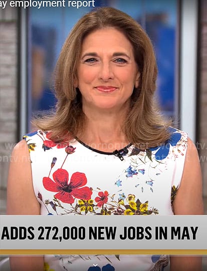 Jill Schlesinger’s white floral dress on CBS Mornings