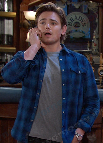 Johnny’s blue plaid button down shirt on Days of our Lives