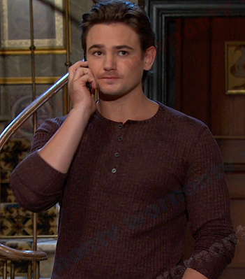 Johnny’s burgundy waffle henley shirt on Days of our Lives