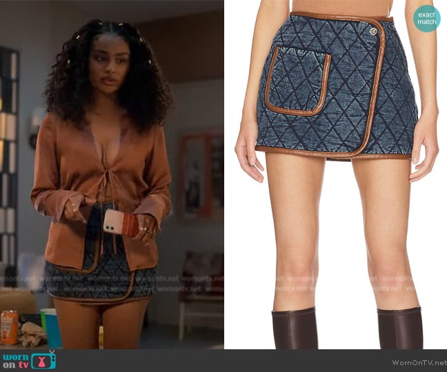 Simkhai Magali Quilted Denim Mini Skirt worn by Kiela (Daniella Perkins) on Grown-ish