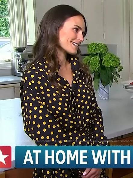 Jordana Brewster’s black polka dot dress on Access Hollywood