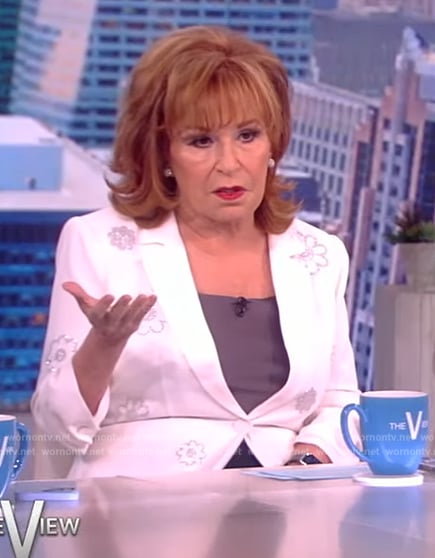 Joy’s white floral crystal blazer on The View