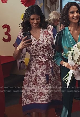Kamala’s floral print wrap dress on Never Have I Ever