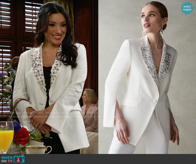 Karen Millen Crystal Embellished Collar Tailored Jacket worn by Audra Charles (Zuleyka Silver) on The Young and the Restless