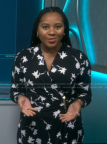 Kay Angrum’s black floral wrap dress on NBC News Daily