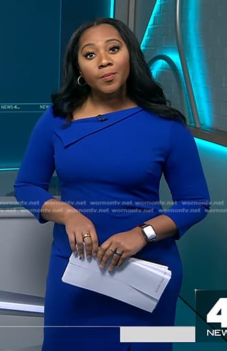 Kay’s blue asymmetric neck dress on NBC News Daily
