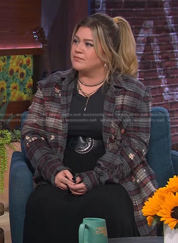 Kelly’s grey plaid bleached shirt on The Kelly Clarkson Show