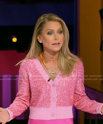 Kelly’s pink metallic cardigan on Generation Gap