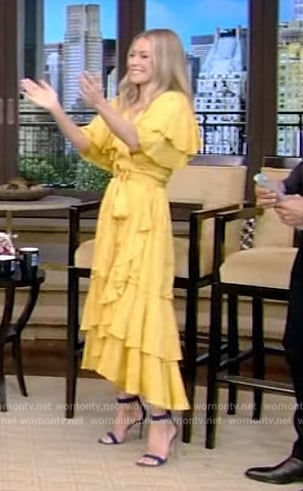 Kelly’s yellow tiered wrap dress on Live with Kelly and Ryan