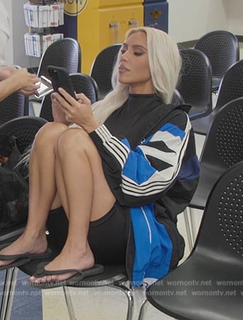 Kim’s colorblock windbreaker jacket on The Kardashians