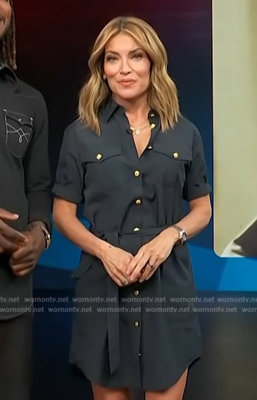 Kit’s navy tie waist shirtdress on Access Hollywood