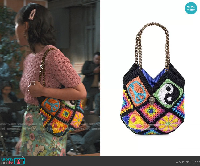 Kurt Geiger London Kensington Crocheted Hobo Tote Bag worn by Eleanor Wong (Ramona Young) on Never Have I Ever