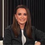 Kyle Richards’s black monogram bomber jacket on E! News