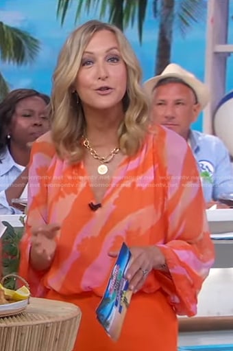 Lara’s pink and orange printed blouse on Good Morning America