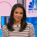 Laura Jarrett’s white striped ruched sleeve top on NBC News Daily