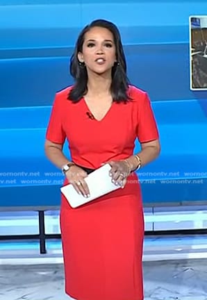 Laura Jarrett’s red v-neck dress on Today