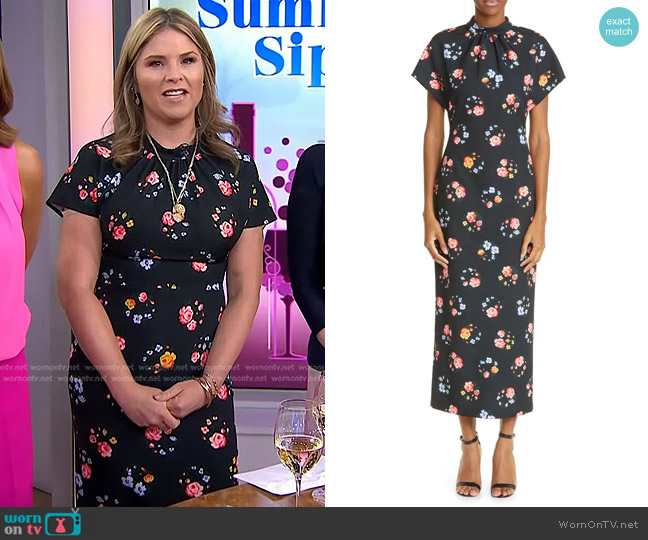 Lela Rose Floral Print Crepe Midi Sheath Dress worn by Jenna Bush Hager on Today
