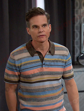 Leo’s multicolor striped polo shirt on Days of our Lives
