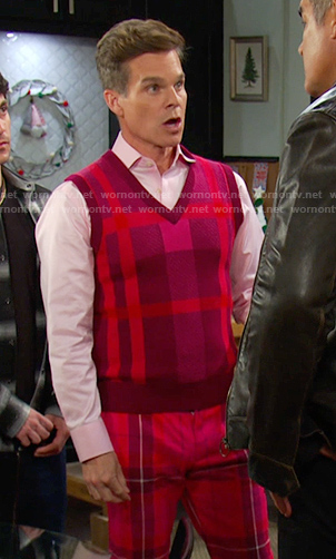 Leo’s pink plaid knit vest and pants on Days of our Lives