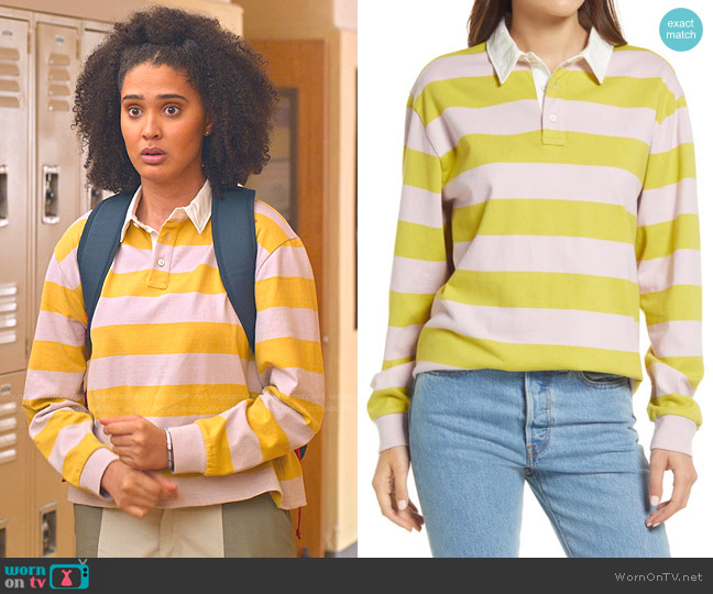 Levi's Rudie Oversize Rugby Stripe Shirt worn by Fabiola Torres (Lee Rodriguez) on Never Have I Ever