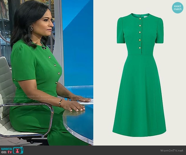 LK Bennett Rosalie Green Crepe Fit and Flare Dress worn by Kristen Welker on Today